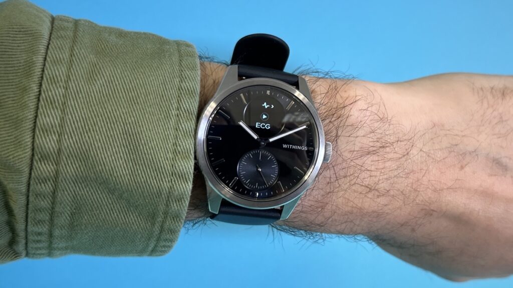 withings scanwatch on wrist showing ecg feature
